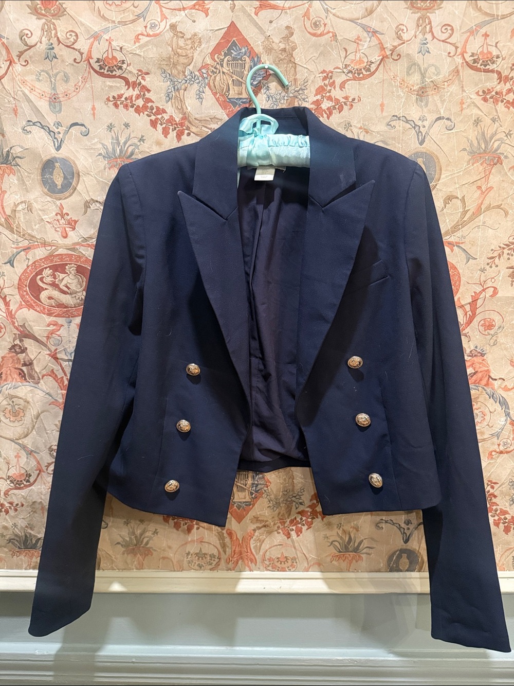 Christian Siriano Navy Cropped Double-Breasted Blazer